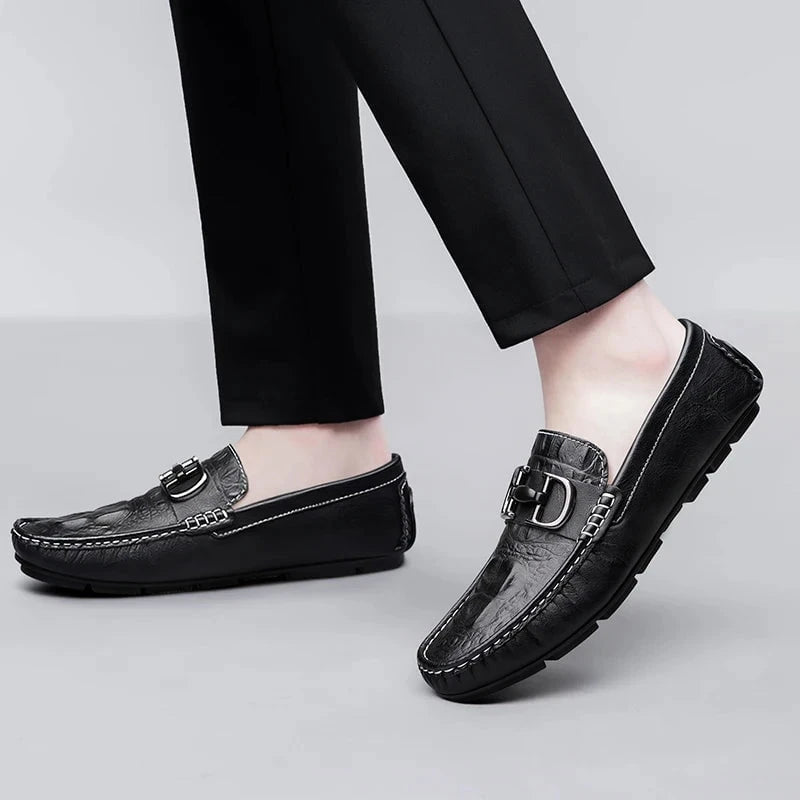 Men's Premium Split Leather Loafers - Formal and Casual Slip - On Dress Shoes - Black Pointed Toe Office and Wedding Wear by Luxe Ahmar – Available at LUXE AHMAR