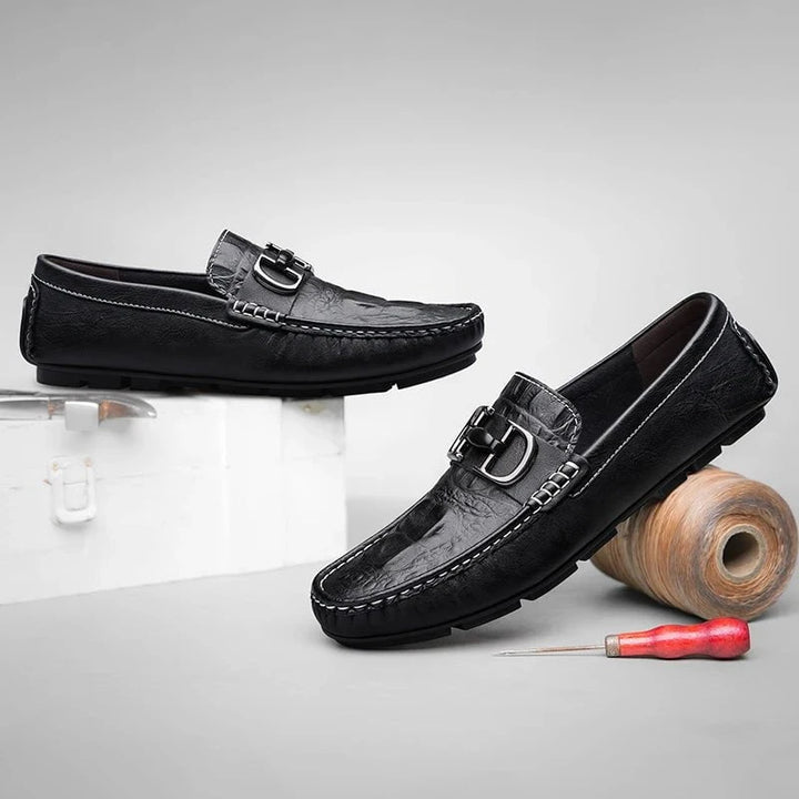 Men's Premium Split Leather Loafers - Formal and Casual Slip - On Dress Shoes - Black Pointed Toe Office and Wedding Wear by Luxe Ahmar – Available at LUXE AHMAR