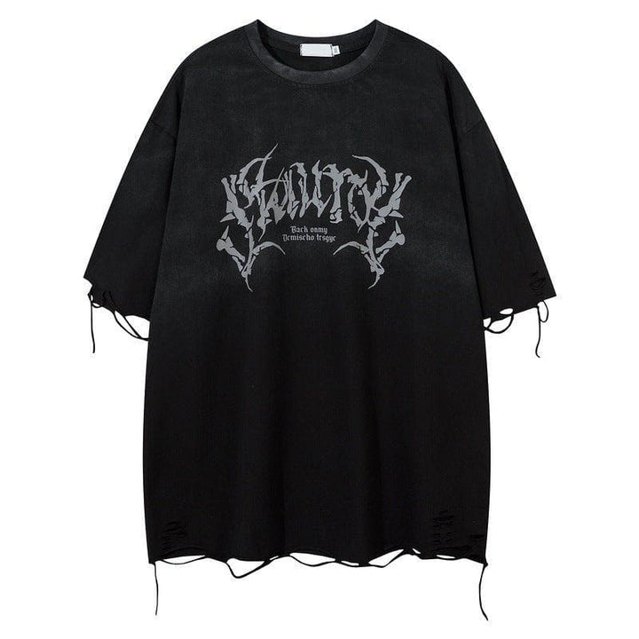 Men’s Retro Tattered Letter Tee – Loose Fit Summer Cotton Pullover by LUXE AHMAR – Available at LUXE AHMAR