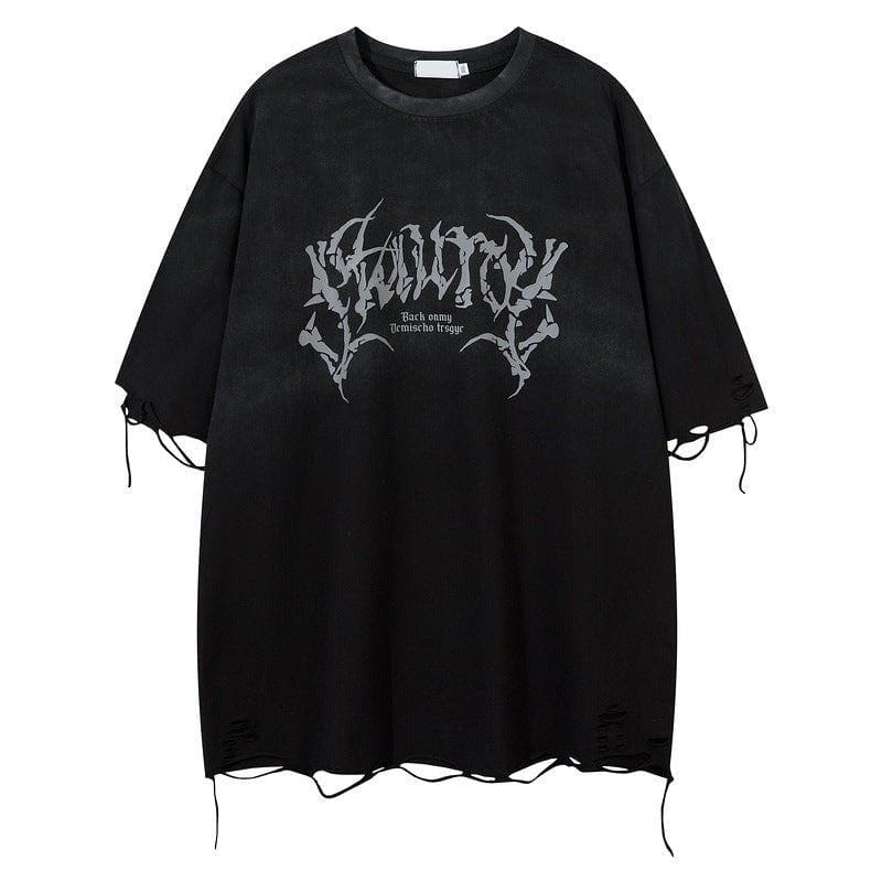 Men’s Retro Tattered Letter Tee – Loose Fit Summer Cotton Pullover by LUXE AHMAR – Available at LUXE AHMAR