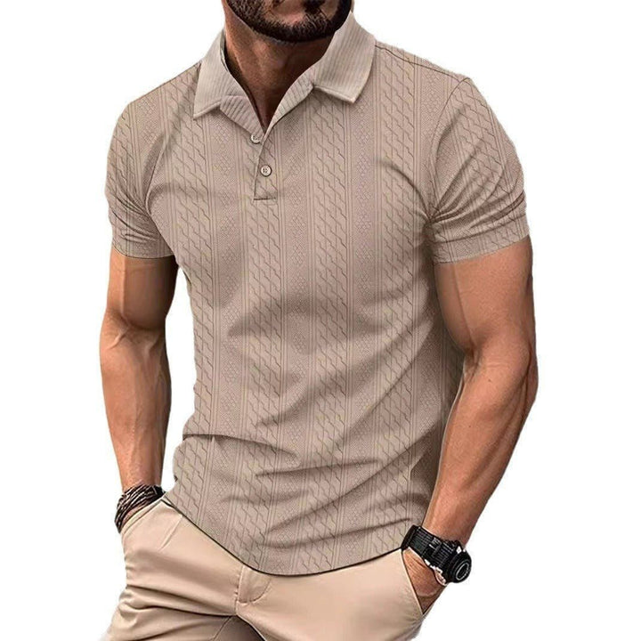 Men’s Solid Color Polo Collar Jacquard Short Sleeve Shirt – Casual Summer Button Top by LUXE AHMAR – Available at LUXE AHMAR