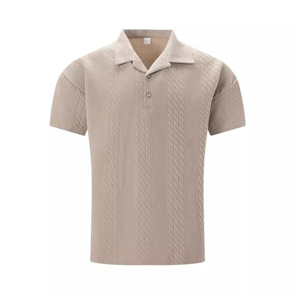 Men’s Solid Color Polo Collar Jacquard Short Sleeve Shirt – Casual Summer Button Top by LUXE AHMAR – Available at LUXE AHMAR
