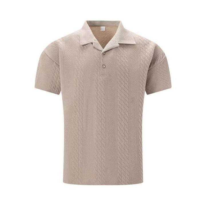 Men’s Solid Color Polo Collar Jacquard Short Sleeve Shirt – Casual Summer Button Top by LUXE AHMAR – Available at LUXE AHMAR