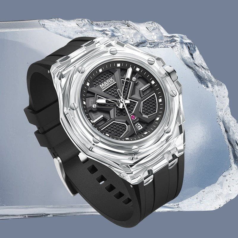 Men’s Transparent Acrylic Quartz Watch – Waterproof, Luminous & Silicone Strap Design by LUXE AHMAR – Available at LUXE AHMAR