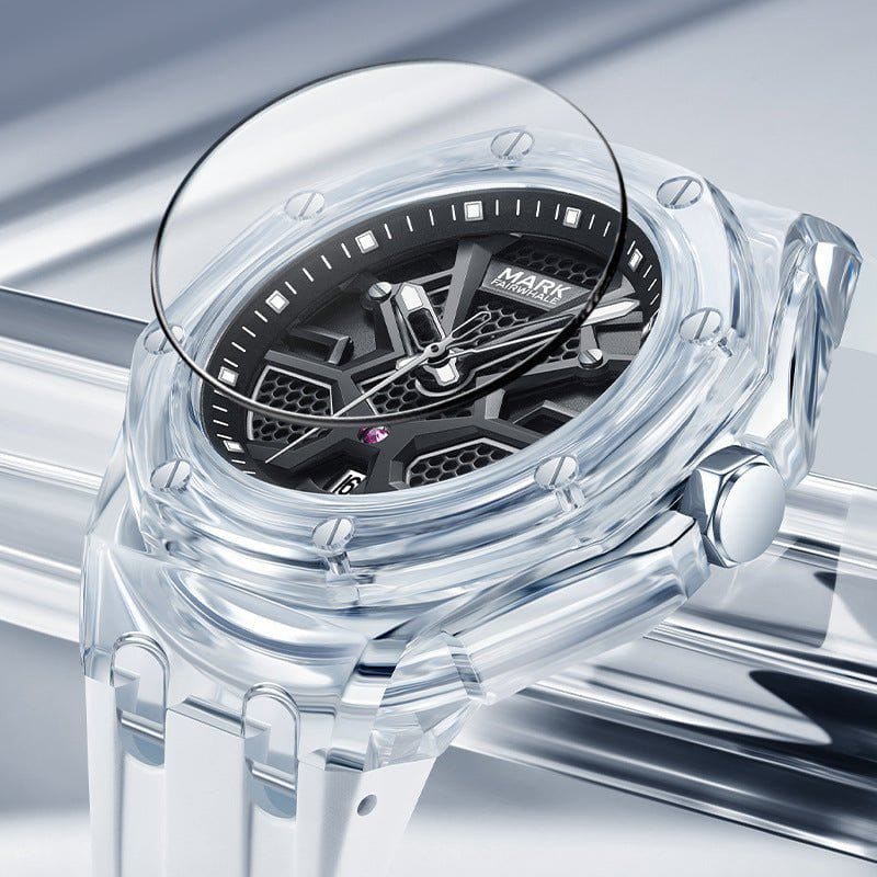 Men’s Transparent Acrylic Quartz Watch – Waterproof, Luminous & Silicone Strap Design by LUXE AHMAR – Available at LUXE AHMAR