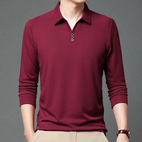 Men’s Vertical Texture Slim Fit Long Sleeve T-Shirt – Buttoned Access Control Collar by LUXE AHMAR – Available at LUXE AHMAR