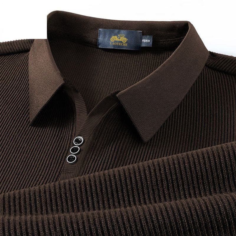 Men’s Vertical Texture Slim Fit Long Sleeve T-Shirt – Buttoned Access Control Collar by LUXE AHMAR – Available at LUXE AHMAR