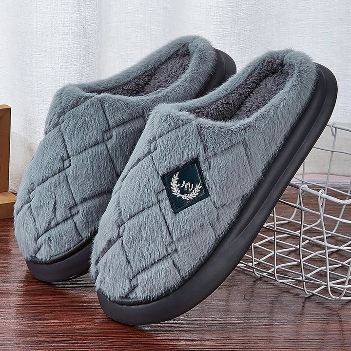 Men's Winter Furry Plaid House Slippers – Warm Plush, Non - Slip Memory Foam Indoor Shoes (Big Sizes Available) by Luxe Ahmar – Available at LUXE AHMAR