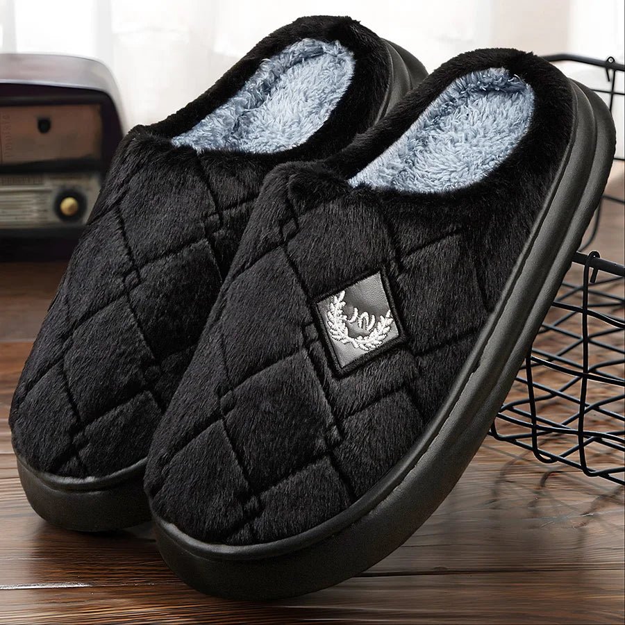 Men's Winter Furry Plaid House Slippers – Warm Plush, Non - Slip Memory Foam Indoor Shoes (Big Sizes Available) by Luxe Ahmar – Available at LUXE AHMAR