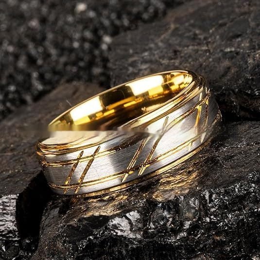 Men's Yellow Gold 8mm Simple Design Polished Twill Tungsten Ring by LUXE AHMAR – Available at LUXE AHMAR
