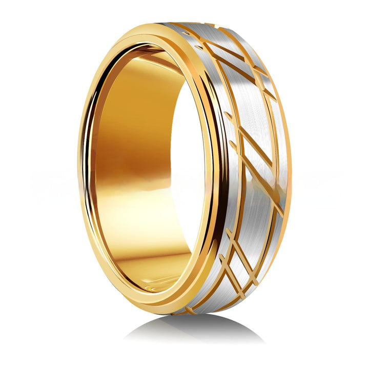Men's Yellow Gold 8mm Simple Design Polished Twill Tungsten Ring by LUXE AHMAR – Available at LUXE AHMAR