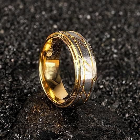 Men's Yellow Gold 8mm Simple Design Polished Twill Tungsten Ring by LUXE AHMAR – Available at LUXE AHMAR