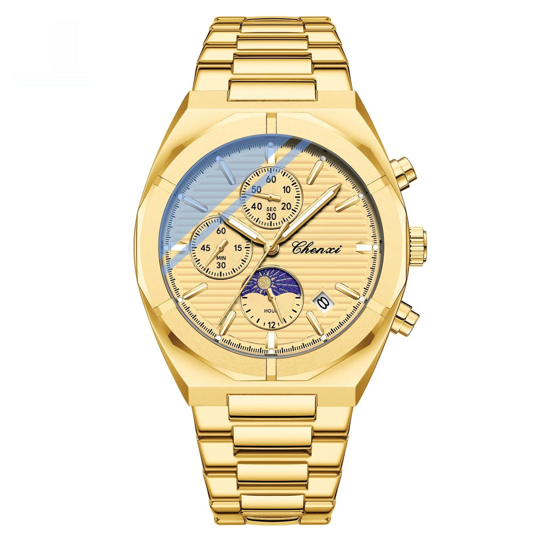 Multi - functional Men's Moon Phase Calendar Chronograph Waterproof Quartz Watch by LUXE AHMAR – Available at LUXE AHMAR