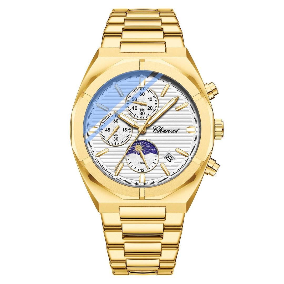 Multi - functional Men's Moon Phase Calendar Chronograph Waterproof Quartz Watch by LUXE AHMAR – Available at LUXE AHMAR