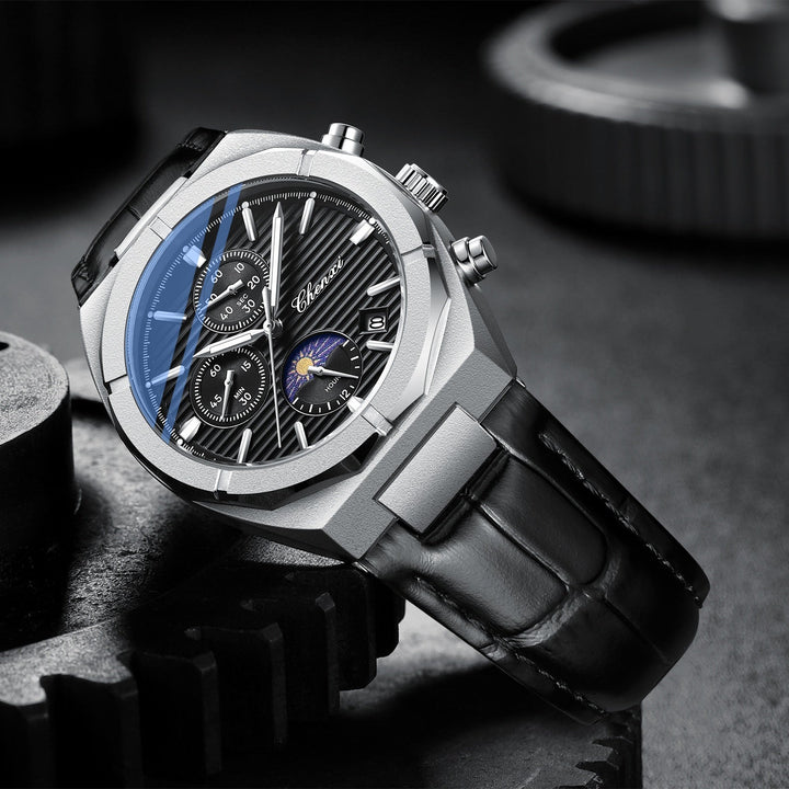Multi - functional Men's Moon Phase Calendar Chronograph Waterproof Quartz Watch by LUXE AHMAR – Available at LUXE AHMAR
