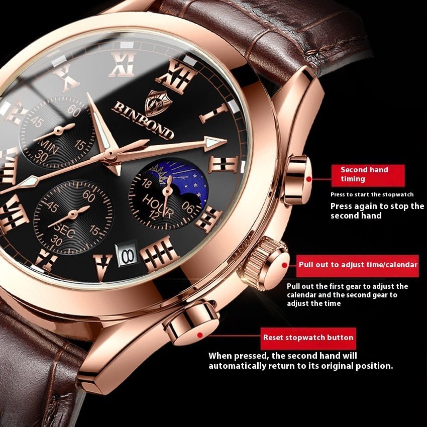 Multifunctional Sports Three Eyes And Six Needles Waterproof Luminous Men's Watch by LUXE AHMAR – Available at LUXE AHMAR