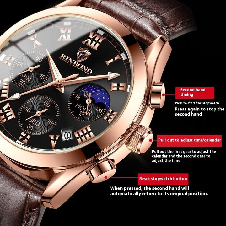 Multifunctional Sports Three Eyes And Six Needles Waterproof Luminous Men's Watch by LUXE AHMAR – Available at LUXE AHMAR