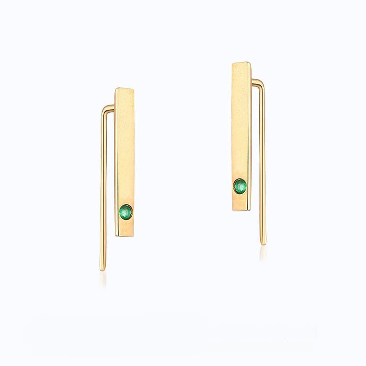 Natural Emerald 14K Gold Minimalist Strip Thin Earrings by LUXE AHMAR – Available at LUXE AHMAR