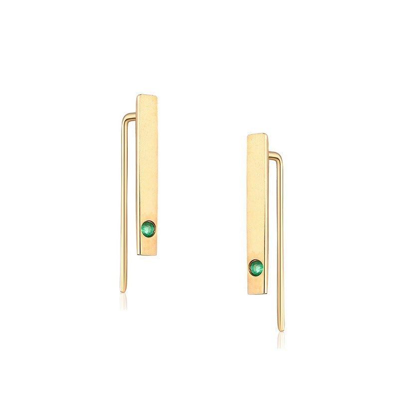 Natural Emerald 14K Gold Minimalist Strip Thin Earrings by LUXE AHMAR – Available at LUXE AHMAR