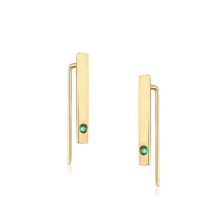 Natural Emerald 14K Gold Minimalist Strip Thin Earrings by LUXE AHMAR – Available at LUXE AHMAR
