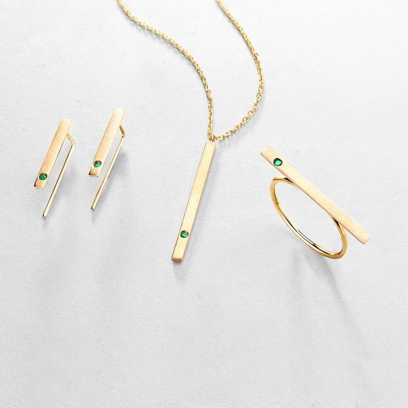 Natural Emerald 14K Gold Minimalist Strip Thin Earrings by LUXE AHMAR – Available at LUXE AHMAR