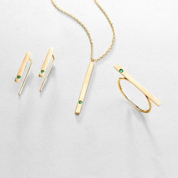 Natural Emerald 14K Gold Minimalist Strip Thin Earrings by LUXE AHMAR – Available at LUXE AHMAR