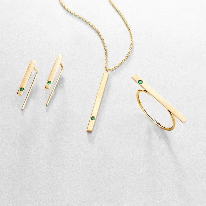 Natural Emerald 14K Gold Minimalist Strip Thin Earrings by LUXE AHMAR – Available at LUXE AHMAR