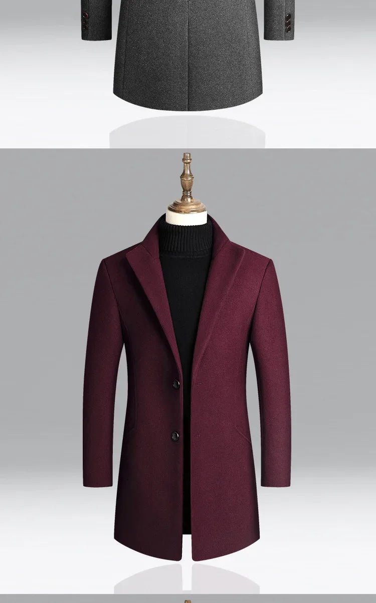 New Autumn Winter Woolen Coat for Men – Casual Slim Fit Windbreaker Mid - Length Cardigans Blends Jacket Coats (4XL - M) by Luxe Ahmar – Available at LUXE AHMAR