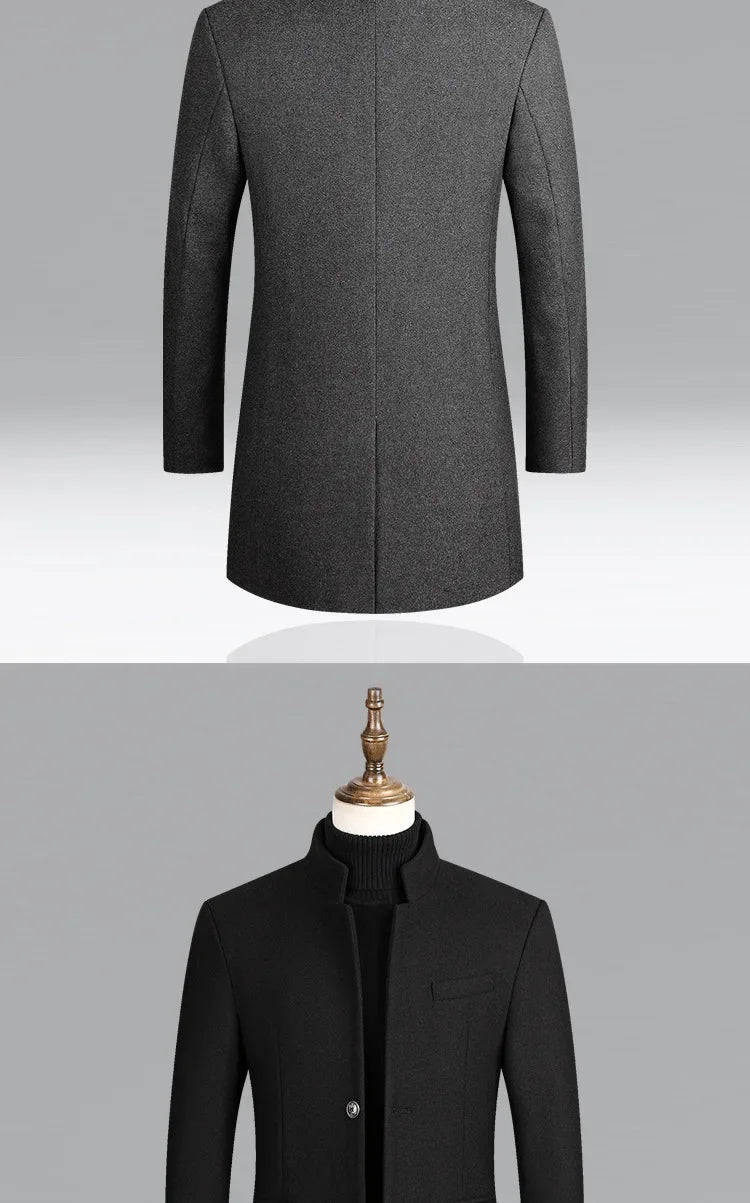 New Autumn Winter Woolen Coat for Men – Casual Slim Fit Windbreaker Mid - Length Cardigans Blends Jacket Coats (4XL - M) by Luxe Ahmar – Available at LUXE AHMAR