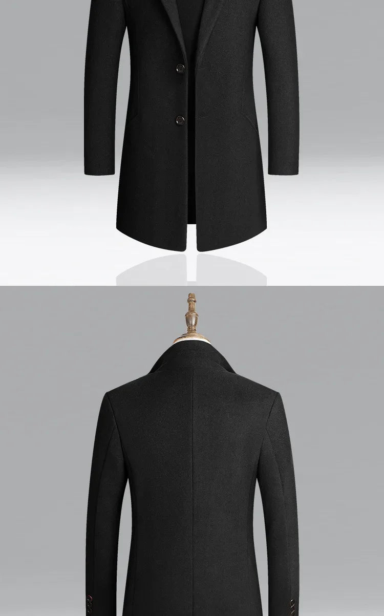 New Autumn Winter Woolen Coat for Men – Casual Slim Fit Windbreaker Mid - Length Cardigans Blends Jacket Coats (4XL - M) by Luxe Ahmar – Available at LUXE AHMAR