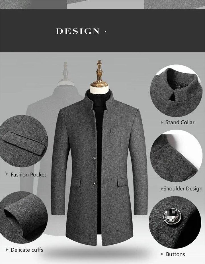 New Autumn Winter Woolen Coat for Men – Casual Slim Fit Windbreaker Mid - Length Cardigans Blends Jacket Coats (4XL - M) by Luxe Ahmar – Available at LUXE AHMAR