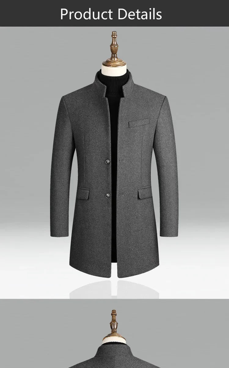 New Autumn Winter Woolen Coat for Men – Casual Slim Fit Windbreaker Mid - Length Cardigans Blends Jacket Coats (4XL - M) by Luxe Ahmar – Available at LUXE AHMAR