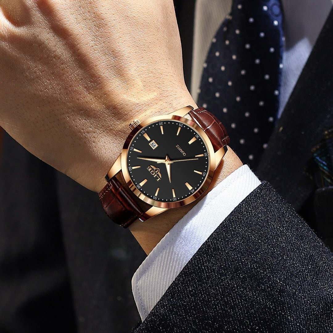 New Men's Quartz Watch Single Calendar Three Needle Leather Belt Waterproof by LUXE AHMAR – Available at LUXE AHMAR