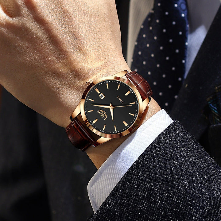 New Men's Quartz Watch Single Calendar Three Needle Leather Belt Waterproof by LUXE AHMAR – Available at LUXE AHMAR
