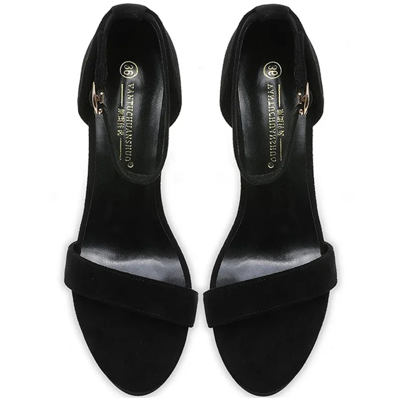New Summer Women's 12cm High Heels – 2cm Platform Suede Black Sandals, Lady Stiletto Heels, Strappy Catwalk Fetish Shoes by Luxe Ahmar – Available at LUXE AHMAR