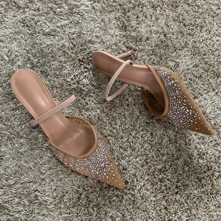 New Summer Women’s Sandals – Rhinestone Bright Mesh High Heels, Elegant Slingback Pointed Slip - On Party Lady Pumps Shoes by Luxe Ahmar – Available at LUXE AHMAR