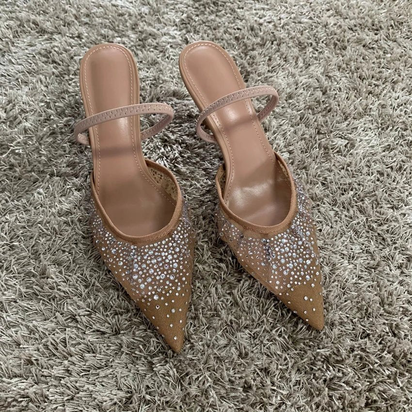 New Summer Women’s Sandals – Rhinestone Bright Mesh High Heels, Elegant Slingback Pointed Slip - On Party Lady Pumps Shoes by Luxe Ahmar – Available at LUXE AHMAR