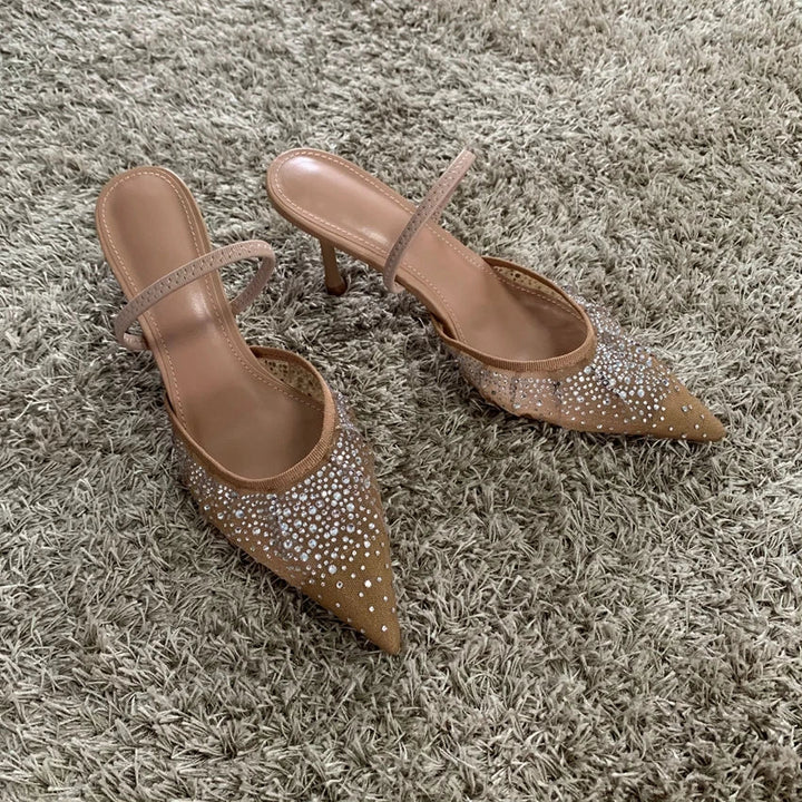 New Summer Women’s Sandals – Rhinestone Bright Mesh High Heels, Elegant Slingback Pointed Slip - On Party Lady Pumps Shoes by Luxe Ahmar – Available at LUXE AHMAR