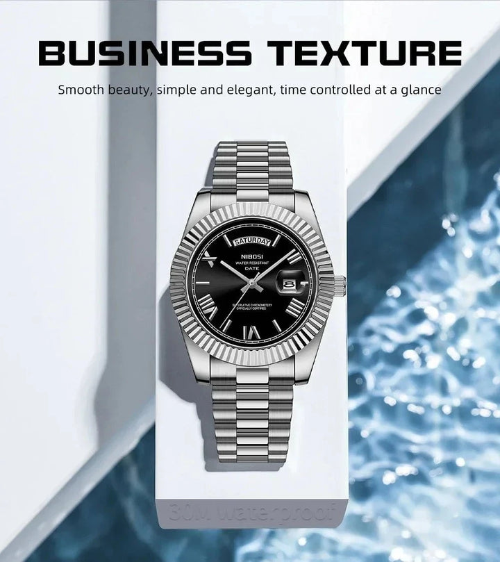 NIBOSI Luxury Men’s Stainless Steel Quartz Watch – Waterproof, Luminous, Sports Style with Date Display by Luxe Ahmar – Available at LUXE AHMAR