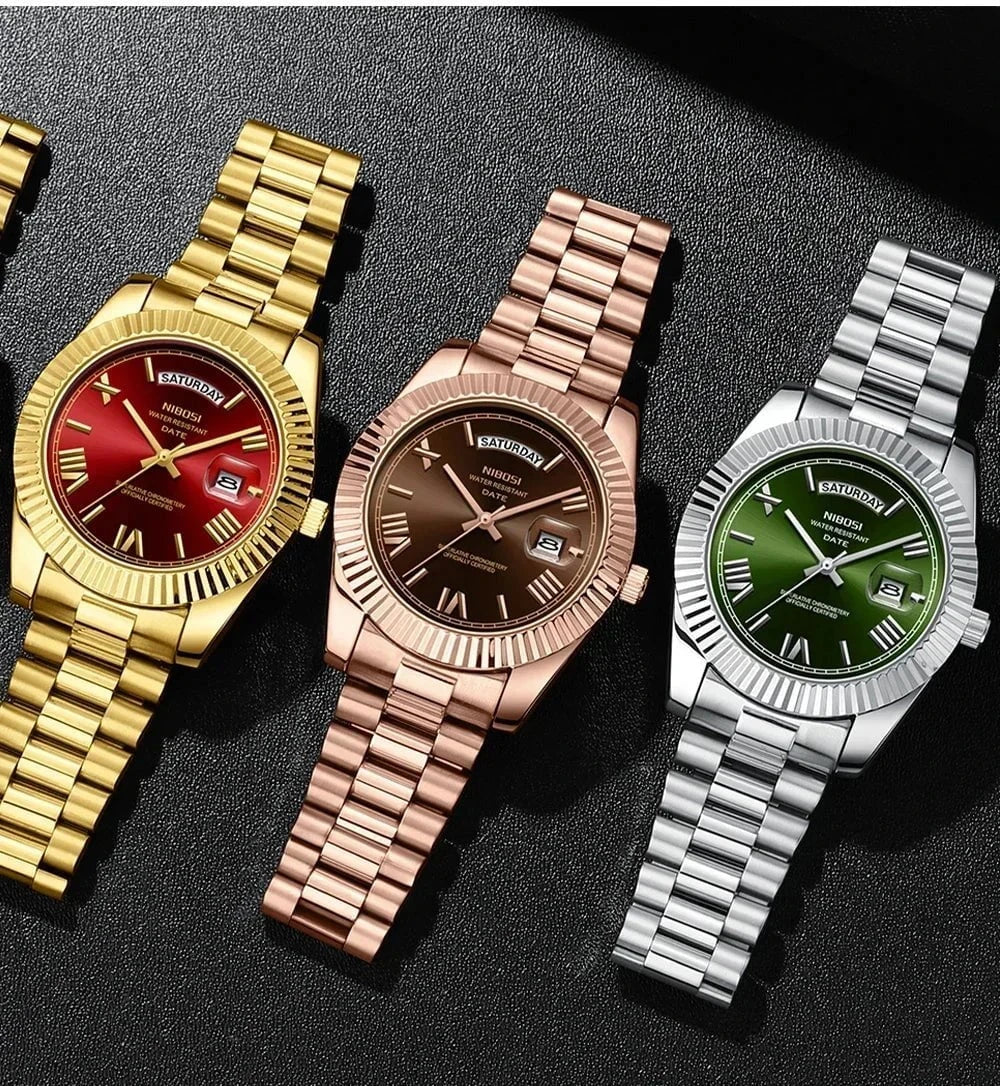 NIBOSI Luxury Men’s Stainless Steel Quartz Watch – Waterproof, Luminous, Sports Style with Date Display by Luxe Ahmar – Available at LUXE AHMAR