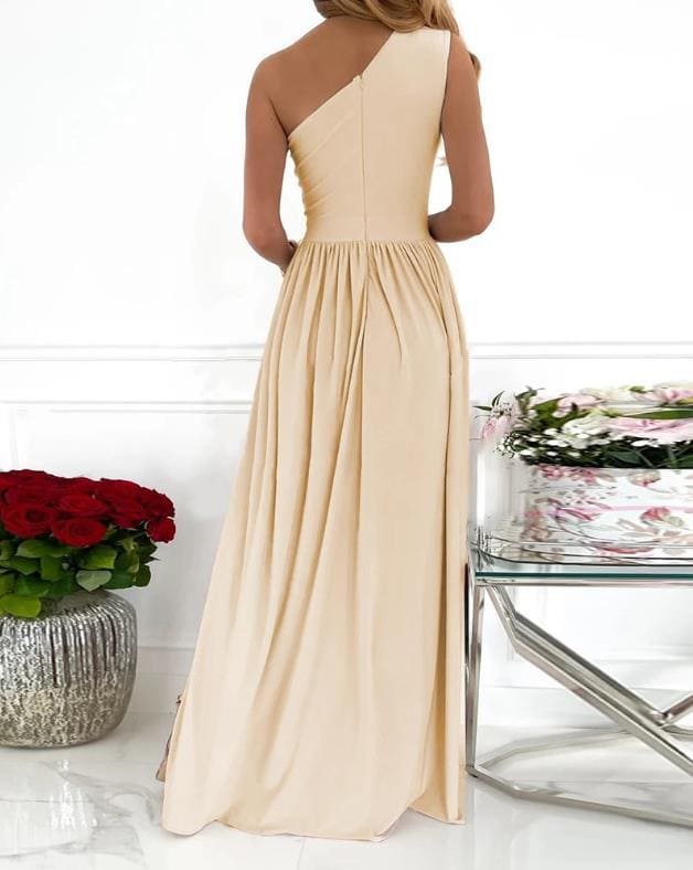 One - Shoulder High Split Cutout Maxi Dress – Elegant & Sexy Sleeveless Cocktail Gown by LUXE AHMAR – Available at LUXE AHMAR