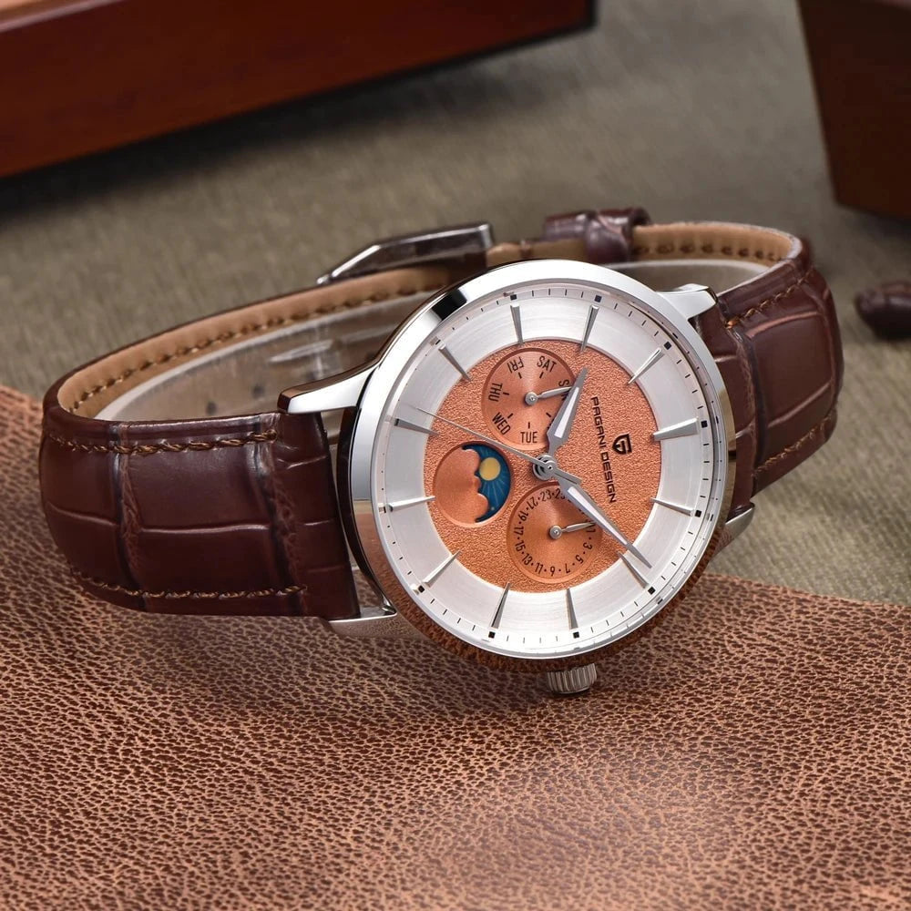 PAGANI DESIGN 1795 Men's Quartz Sports Watch – Luminous Dial, Calendar, Water Resistant Leather Strap Timepiece by Luxe Ahmar – Available at LUXE AHMAR