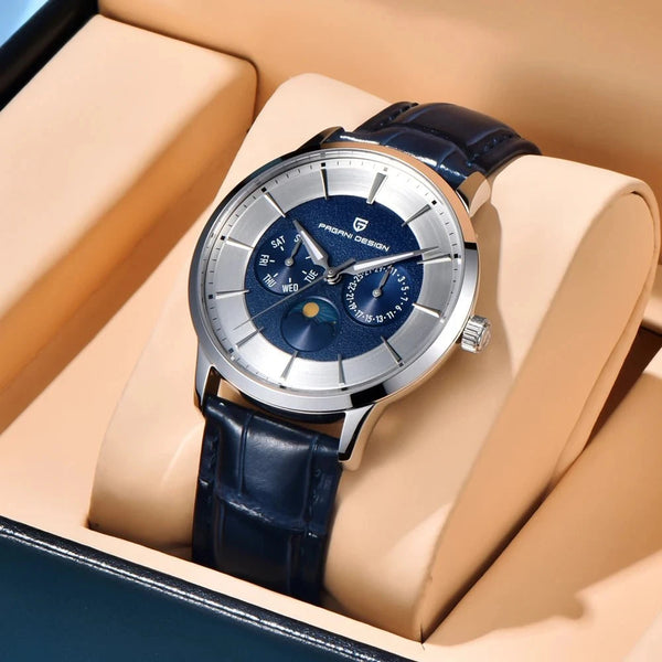 PAGANI DESIGN 1795 Men's Quartz Sports Watch – Luminous Dial, Calendar, Water Resistant Leather Strap Timepiece by Luxe Ahmar – Available at LUXE AHMAR