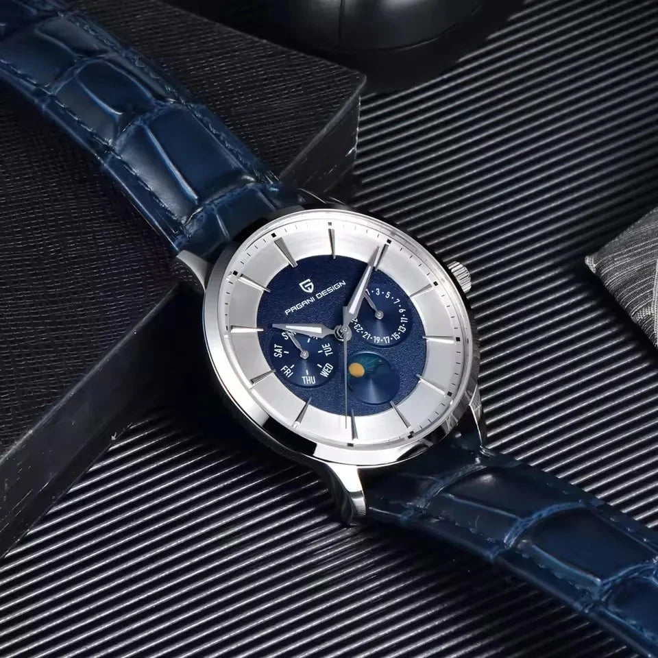 PAGANI DESIGN 1795 Men's Quartz Sports Watch – Luminous Dial, Calendar, Water Resistant Leather Strap Timepiece by Luxe Ahmar – Available at LUXE AHMAR