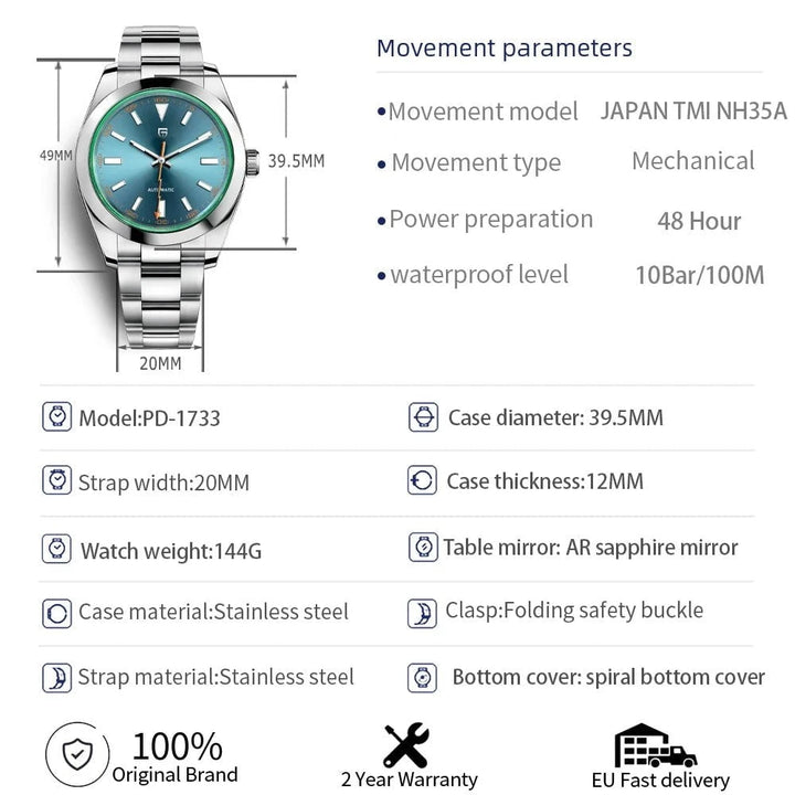 PAGANI DESIGN 2024 Z - Blue Luxury Men’s Mechanical Watch – Automatic NH35A, Sapphire Glass, Waterproof Stainless Steel Wristwatch by Luxe Ahmar – Available at LUXE AHMAR