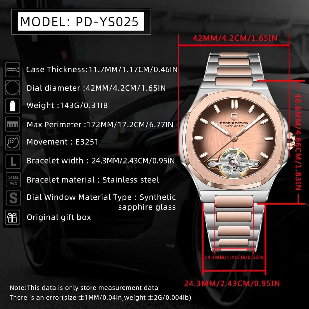 PAGANI DESIGN 2025 Rose Gold Men's Tourbillon Watch – Luxury Mechanical Automatic Timepiece with Sapphire Crystal by Luxe Ahmar – Available at LUXE AHMAR