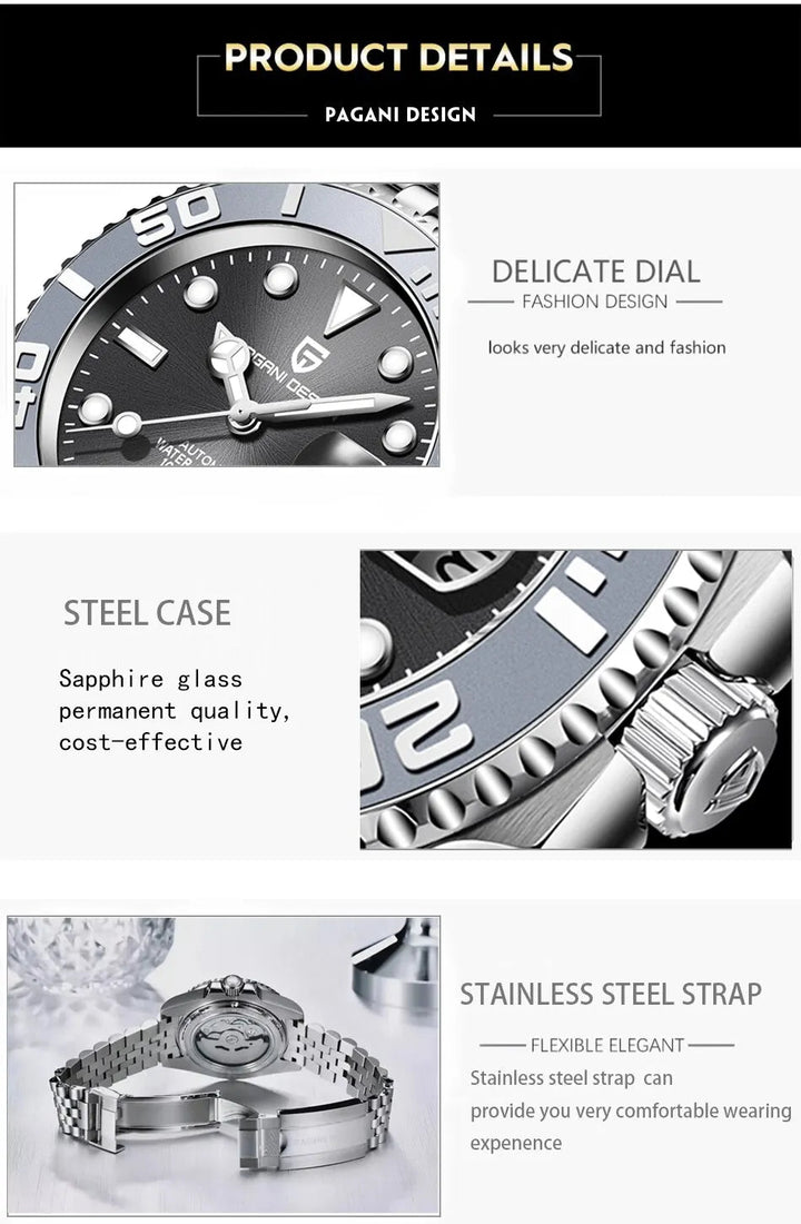 PAGANI DESIGN V3 New Luxury Men's Mechanical Watch – 120 Clicks, 40MM AR Coated Sapphire Glass, Automatic Movement by Luxe Ahmar – Available at LUXE AHMAR