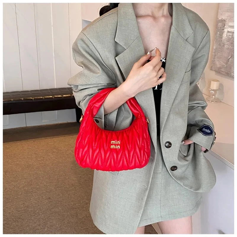 Pleated Cloud Women’s PU Leather Shoulder Bag - Stylish Crossbody with Removable Strap for Shopping & Daily Use by Luxe Ahmar – Available at LUXE AHMAR