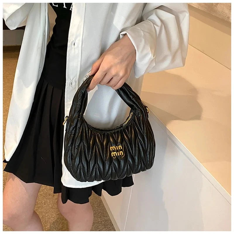 Pleated Cloud Women’s PU Leather Shoulder Bag - Stylish Crossbody with Removable Strap for Shopping & Daily Use by Luxe Ahmar – Available at LUXE AHMAR