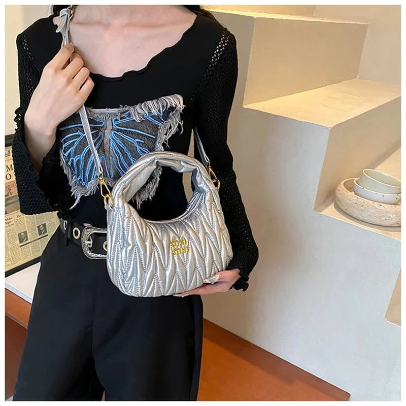 Pleated Cloud Women’s PU Leather Shoulder Bag - Stylish Crossbody with Removable Strap for Shopping & Daily Use by Luxe Ahmar – Available at LUXE AHMAR